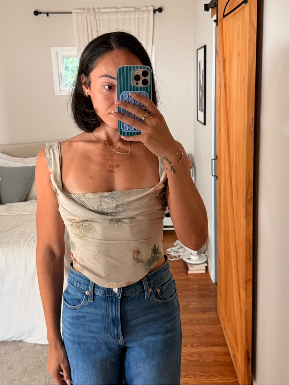 House of CB Floral Satin Cowl Neck Corset Top